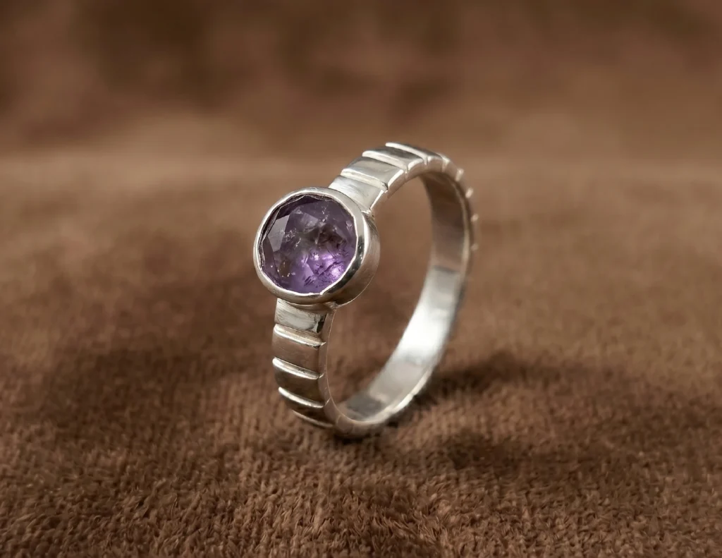 Sterling Silver Purple Gemstone Textured Band Ring