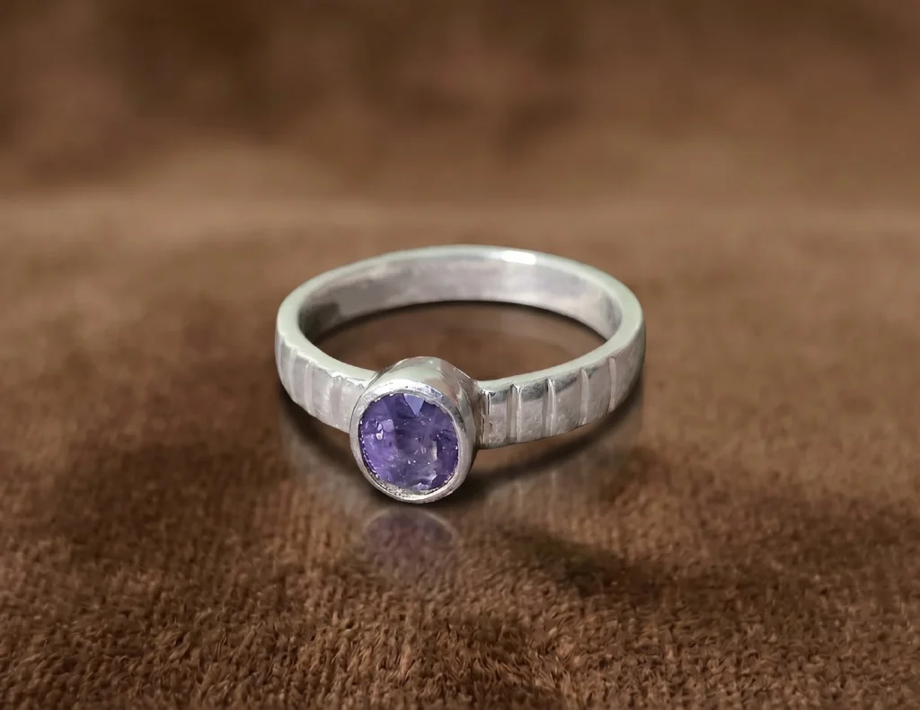 Sterling Silver Purple Gemstone Textured Band Ring