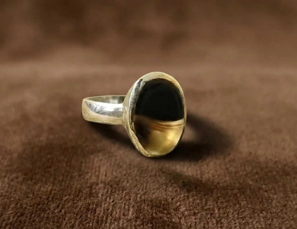 Sterling Silver Black & Gold Cabochon Statement Ring