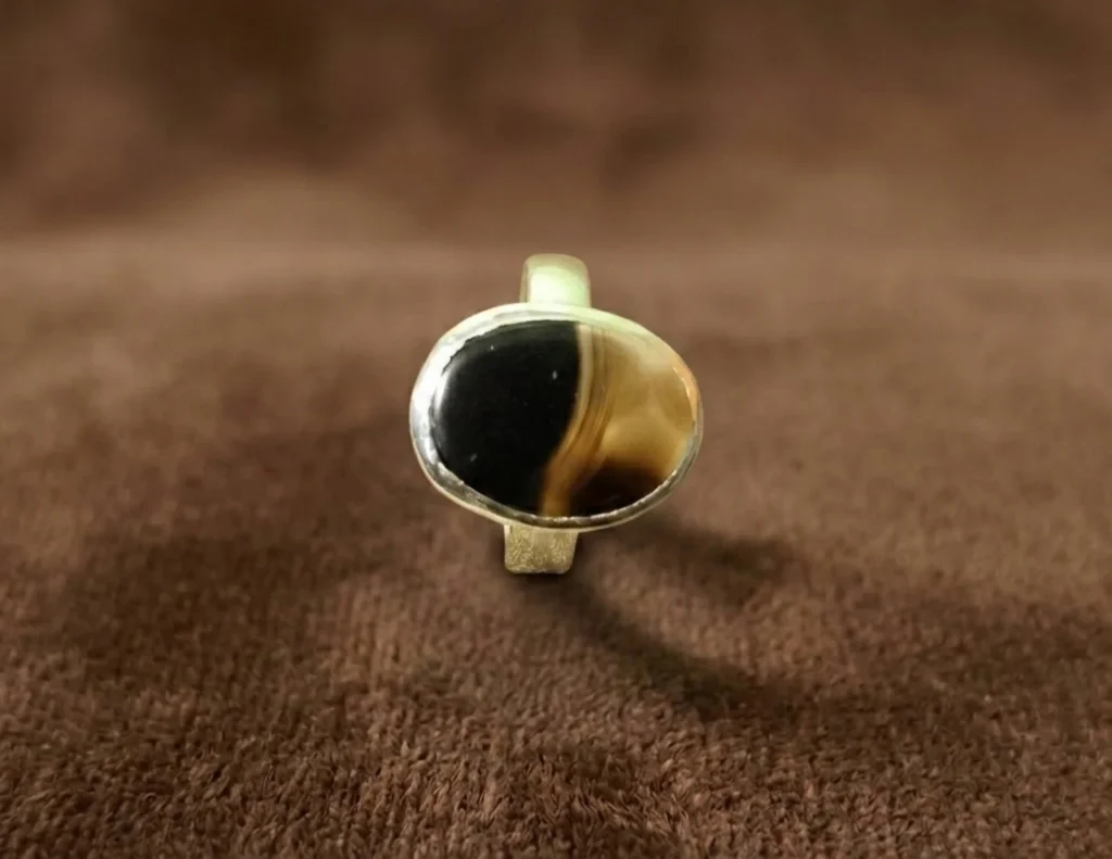 Sterling Silver Black & Gold Cabochon Statement Ring