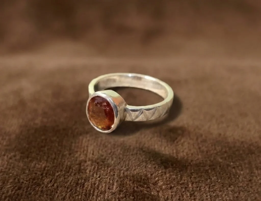 Sterling Silver Oval Amber Gemstone Ring